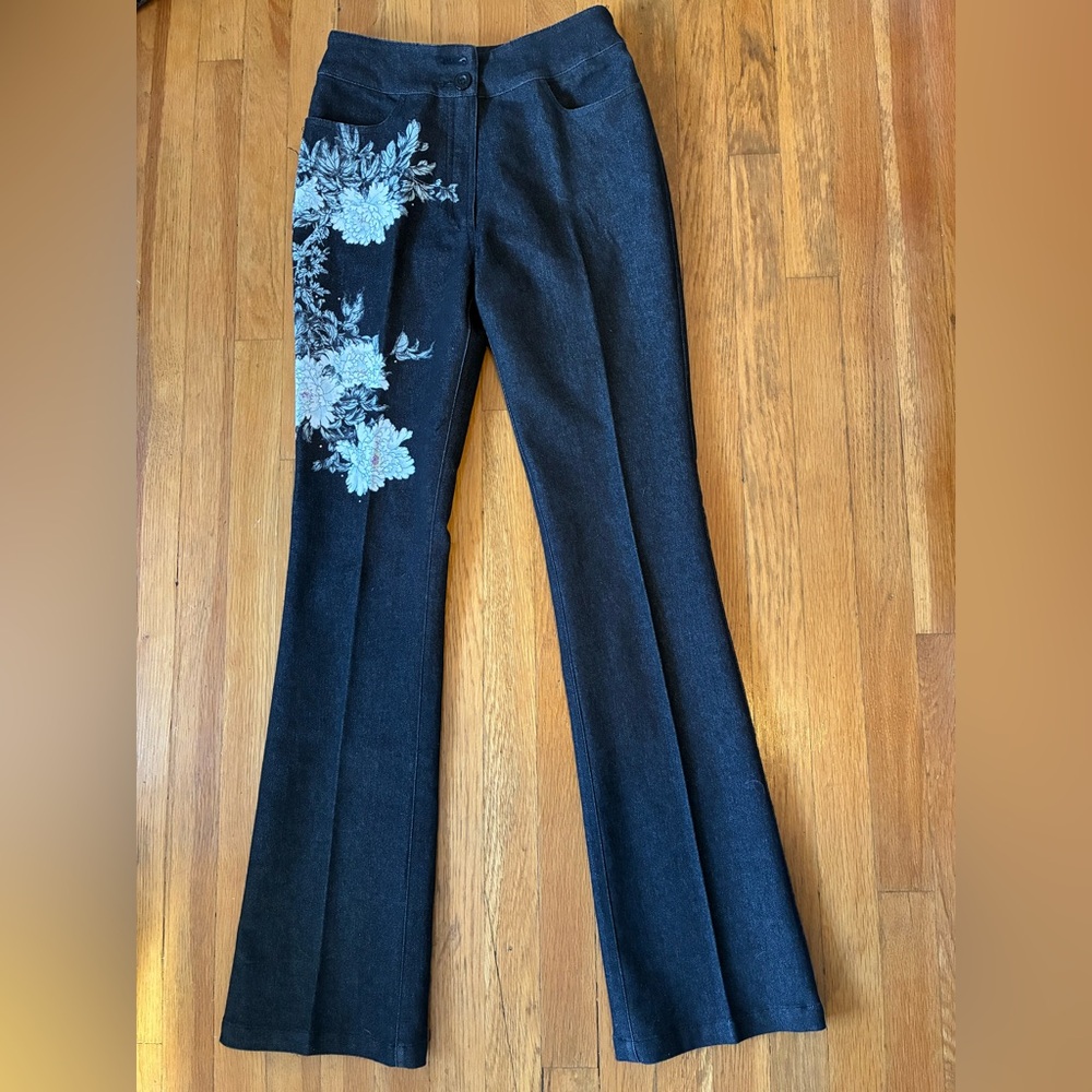 Envy Blue Floral Embroidered Flare Pants
